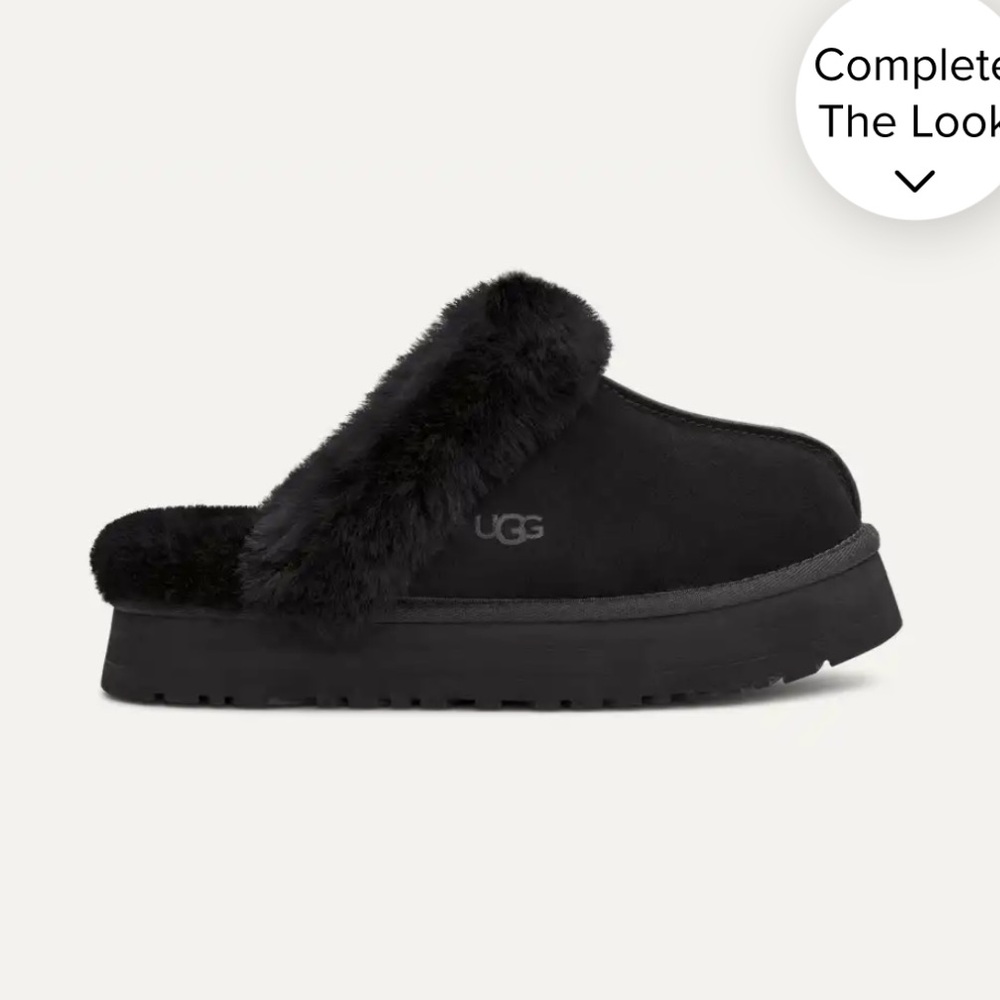 UGG Women's Plush Black Slippers. W Disquette